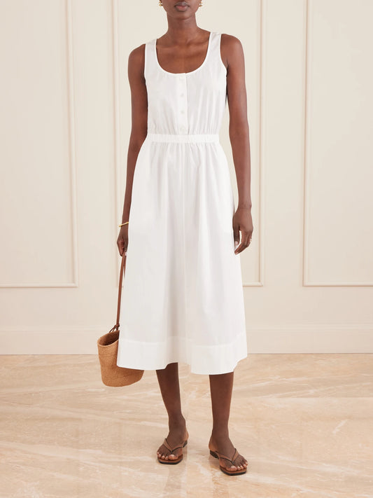 Image of Dresses. Product name - Daphne Gathered Cotton-poplin Midi Dress in White colour by brand - Suzie Kondi