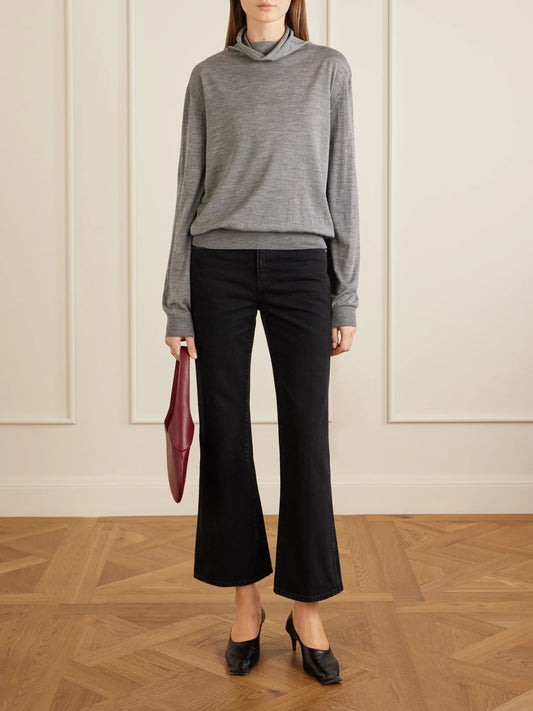 Image of Jeans. Product name - Clara Flared Jeans in Black colour by brand - KHAITE
