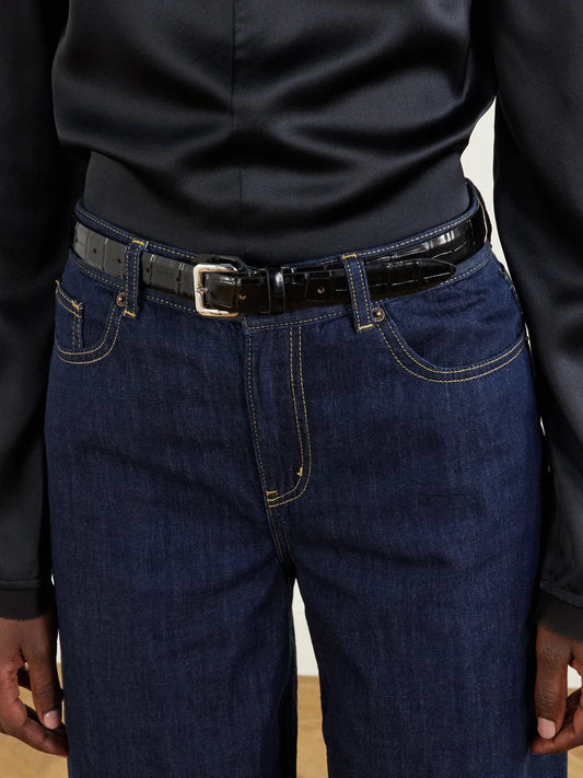 Image of Belts. Product name - Nini Embossed Leather Belt in Black colour by brand - Déhanche