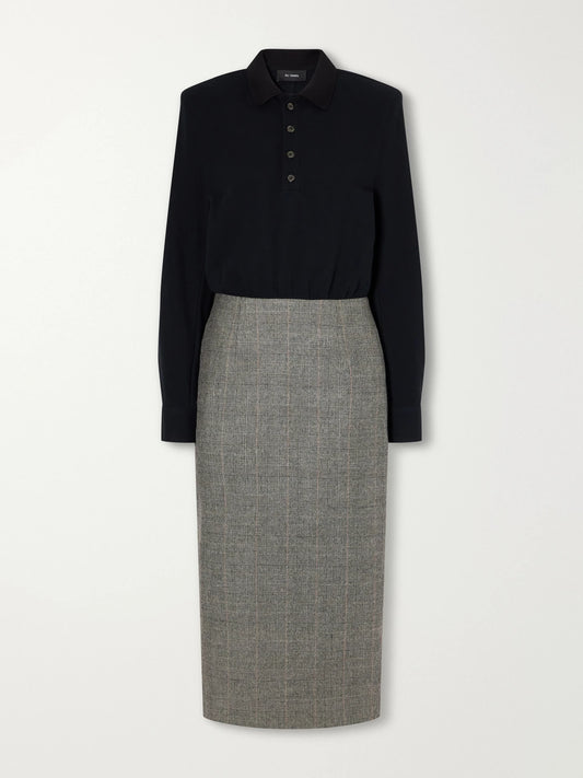 Willy Chavarria Polo Wool-blend Piqué And Prince Of Wales Checked Midi Dress