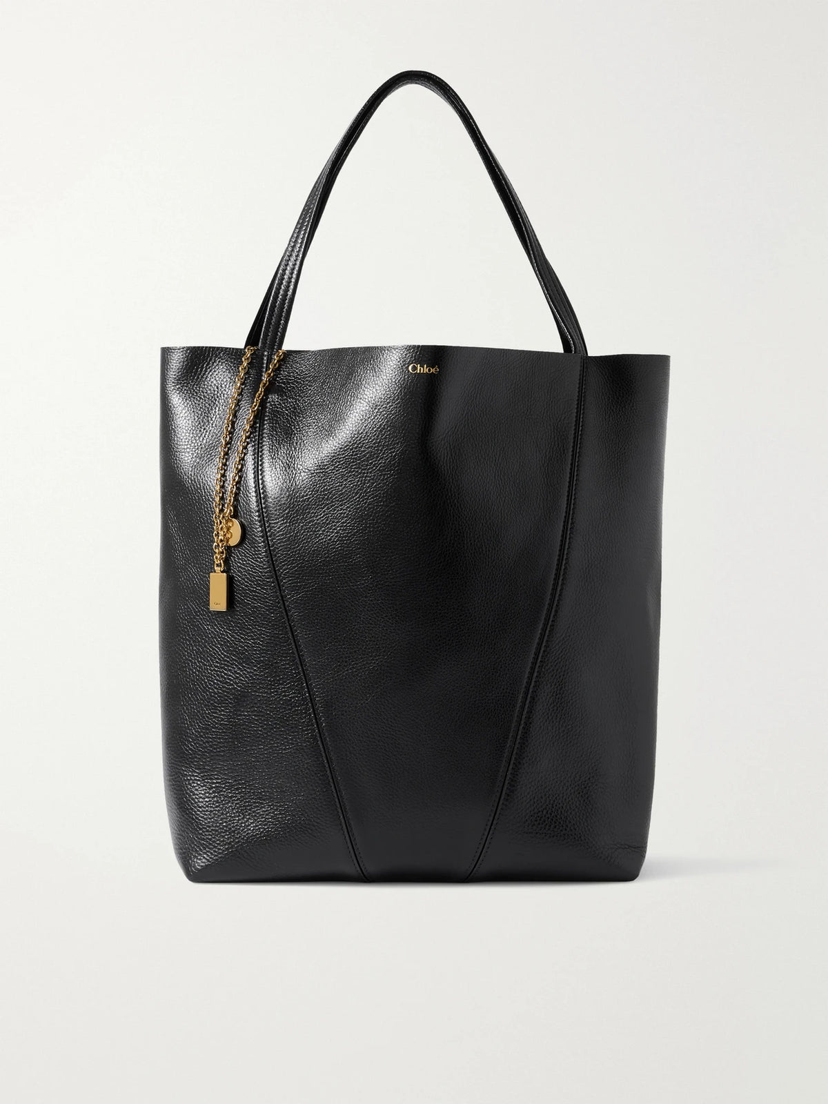 Spin Embellished Paneled Textured-leather Tote