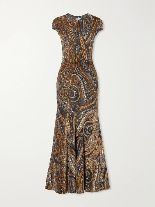 Etro Open-back Paisley Devoré-velvet Maxi Dress