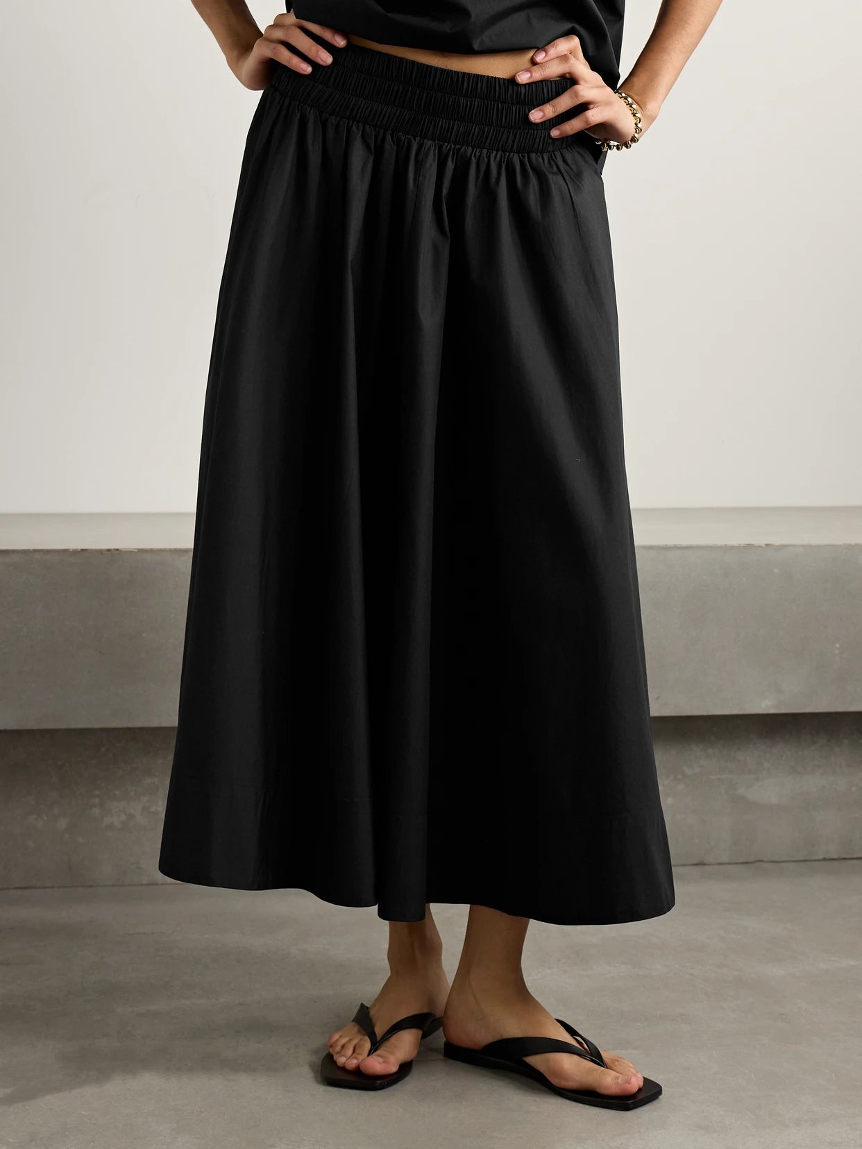 The Kyria Gathered Cotton-poplin Midi Skirt