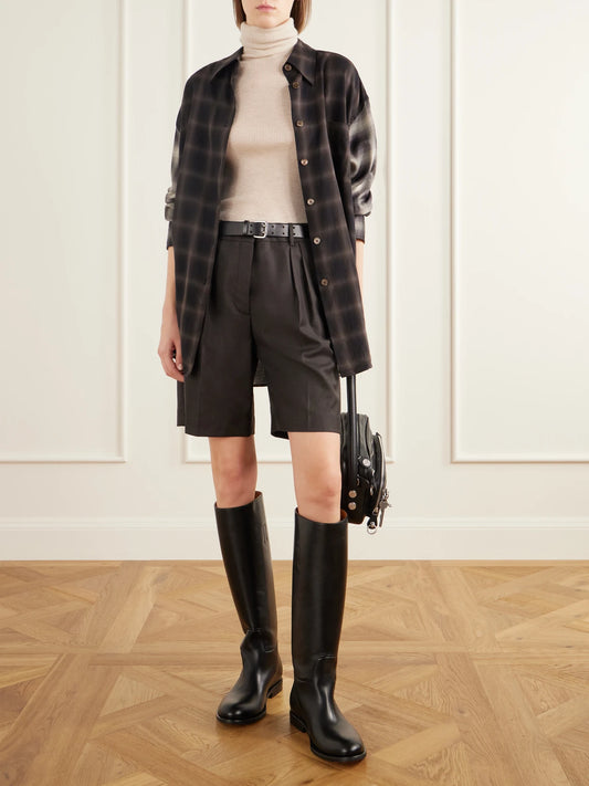Image of Boots. Product name - Brillante Logo-debossed Full-grain Leather Knee Boots in Black colour by brand - Acne Studios
