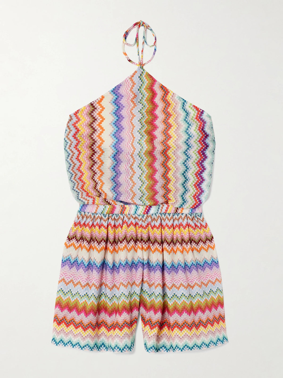 Mare Striped Metallic Crochet-knit Halterneck Playsuit