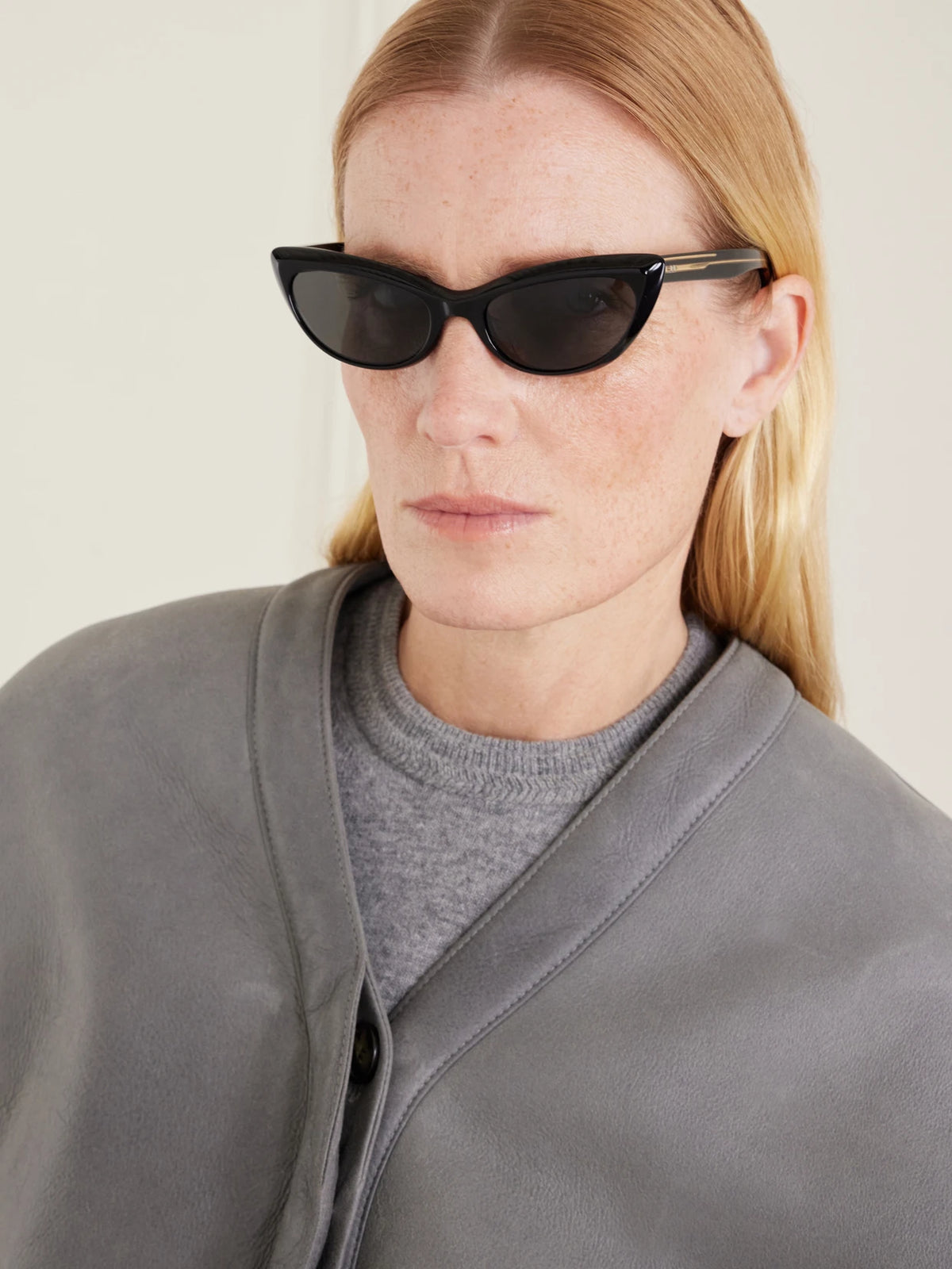 Image of Sunglasses. Product name - + Khaite 1963c Cat-eye Acetate Sunglasses in Black colour by brand - Oliver Peoples