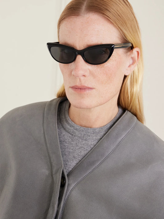 Image of Sunglasses. Product name - + Khaite 1963c Cat-eye Acetate Sunglasses in Black colour by brand - Oliver Peoples