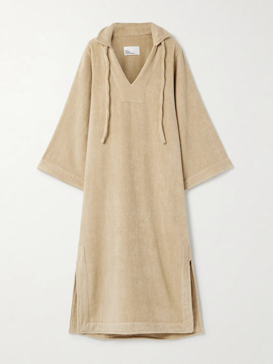 Image of Swimwear. Product name - Cotton-terry Coverup in Sand colour by brand - Lisa Marie Fernandez