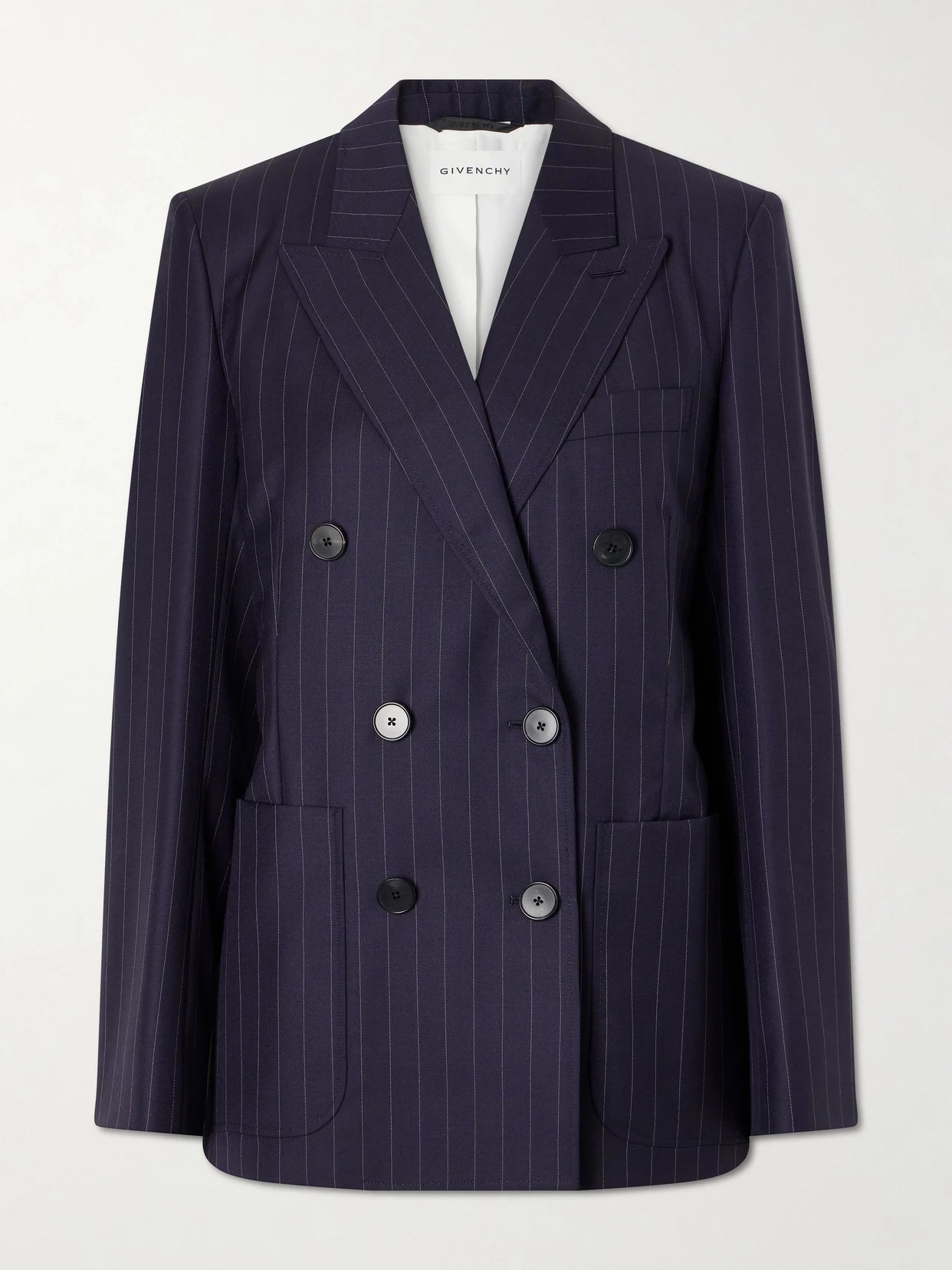 Pinstripe Double-breasted Wool Blazer
