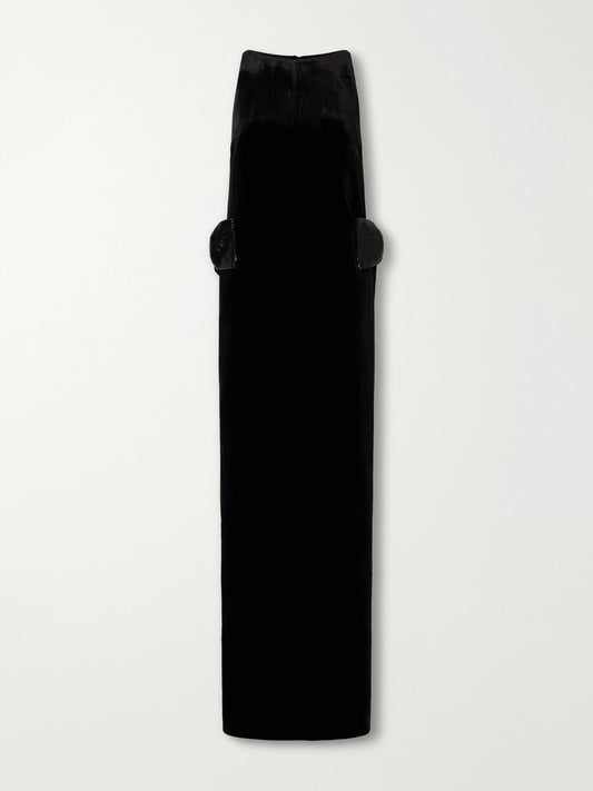 Self-Portrait Bow-detailed Embellished Velvet Maxi Dress