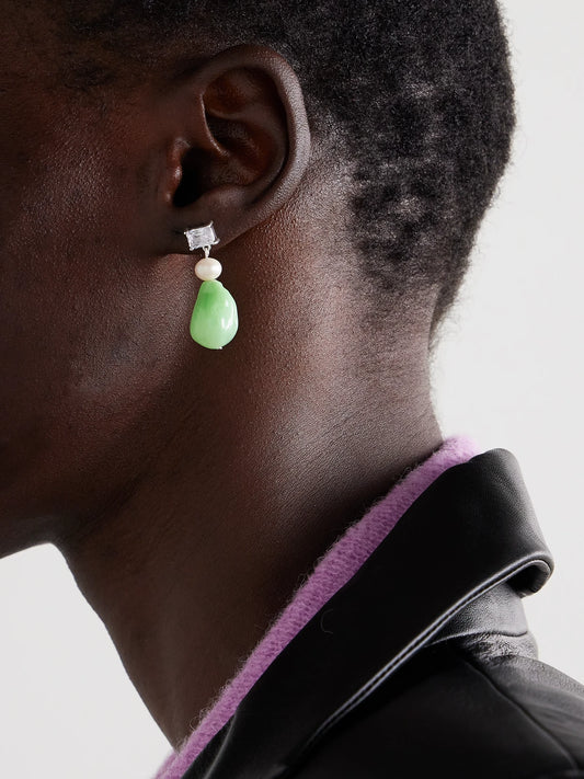 Image of Earrings. Product name - Bio-resin, Recycled Silver, Cubic Zirconia And Pearl Earrings in Multi colour by brand - Completedworks