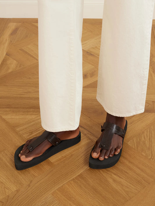 Edge Lizard-effect Leather Flip Flops