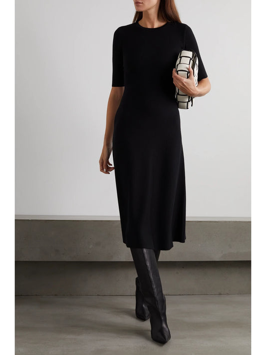 Image of Dresses. Product name - Seymore Wool, Cashmere And Silk-blend Midi Dress in Black colour by brand - Gabriela Hearst