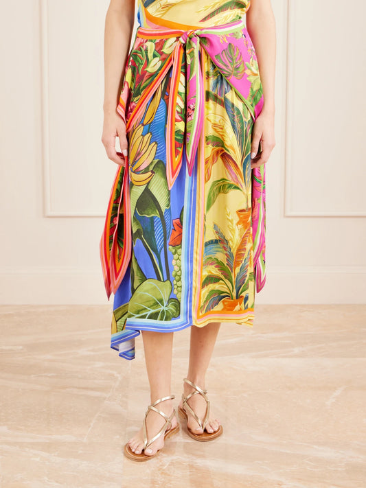 Rainbow Summer Printed Satin Midi Skirt