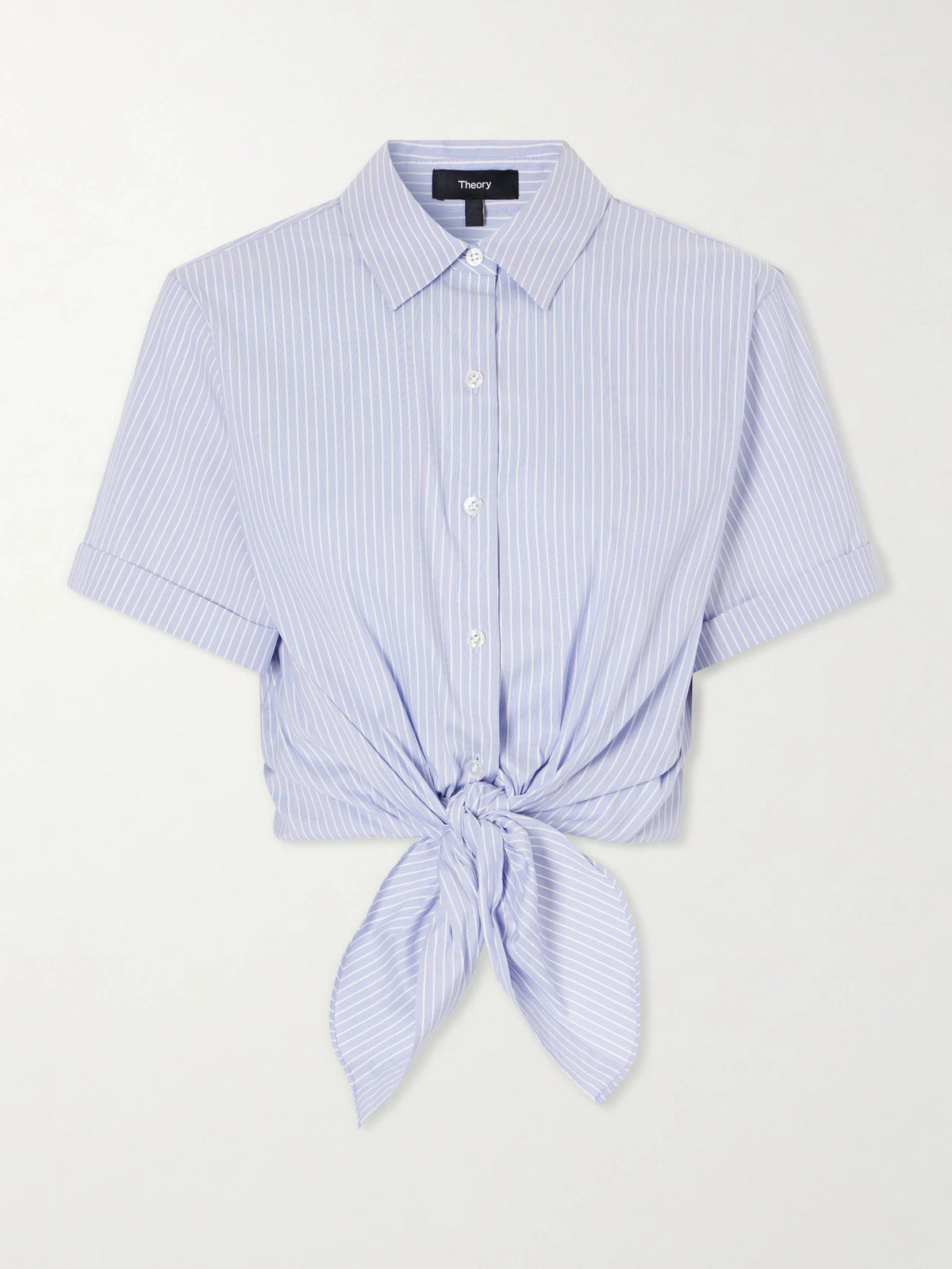 Theory Knotted Cropped Striped Cotton-blend Poplin Shirt