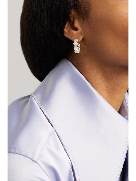 Image of Earrings. Product name - Boucle Parc 14-karat Recycled Gold Pearl Single Hoop Earring in Multi colour by brand - Sophie Bille Brahe