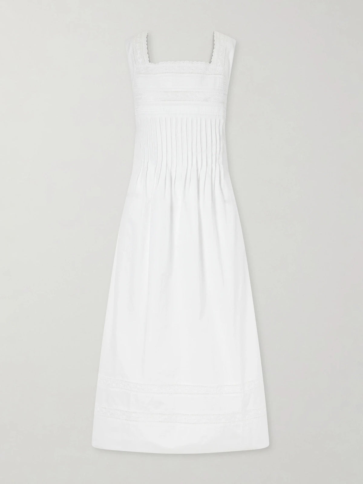 Loretta Caponi Lalla Ruched Broderie Anglaise-trimmed Cotton-poplin Maxi Dress