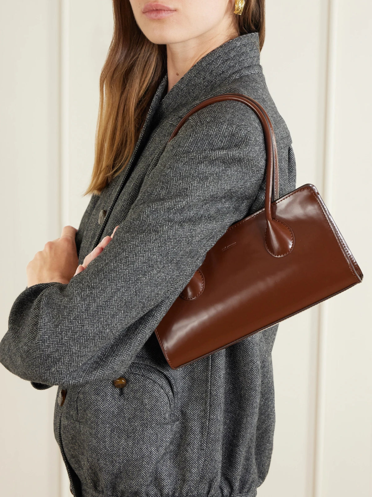 Image of Bags. Product name - The Lou Patent-leather Bag in Brown colour by brand - LIÉ STUDIO