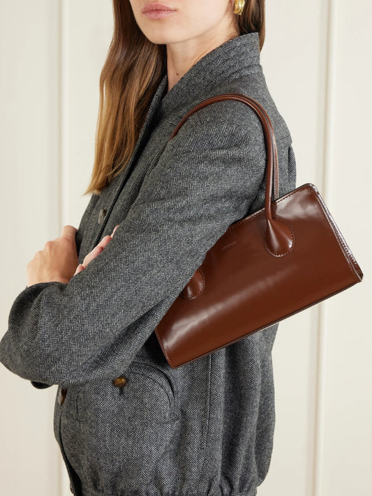 Image of Bags. Product name - The Lou Patent-leather Bag in Brown colour by brand - LIÉ STUDIO