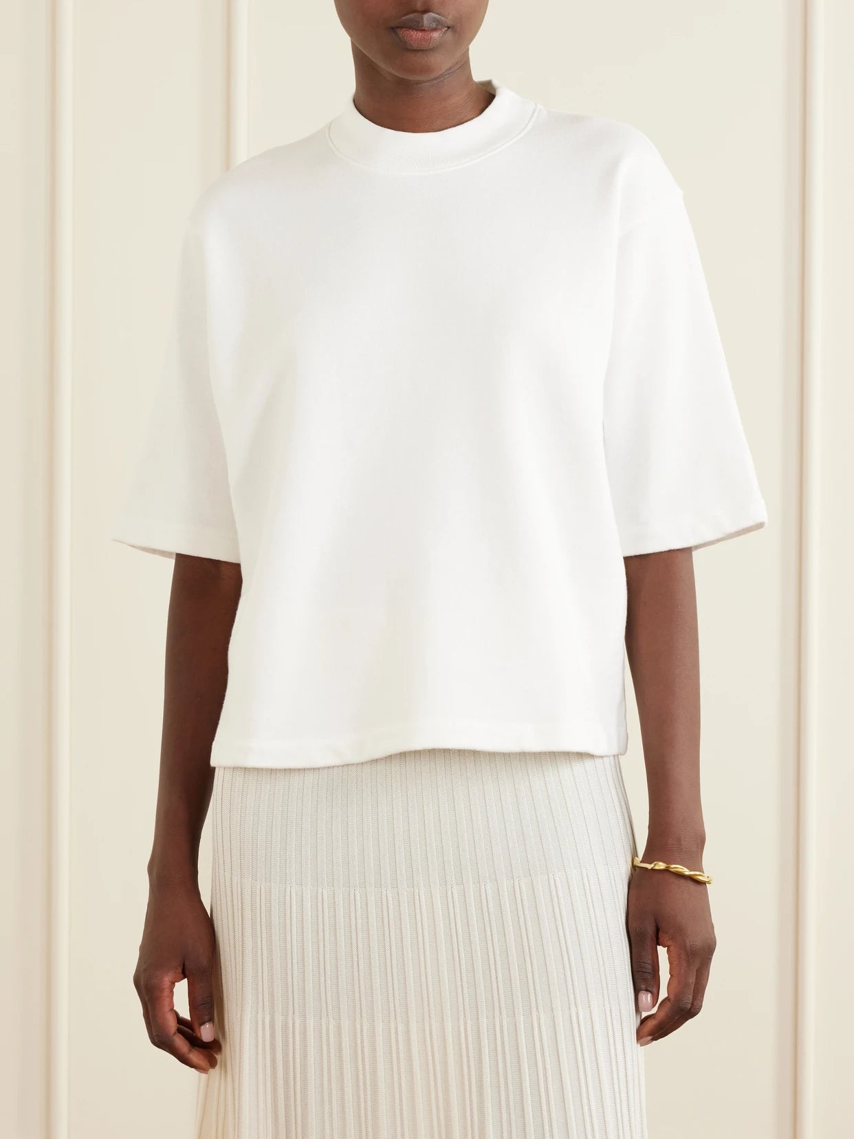 Mock-neck Cotton-jersey T-shirt