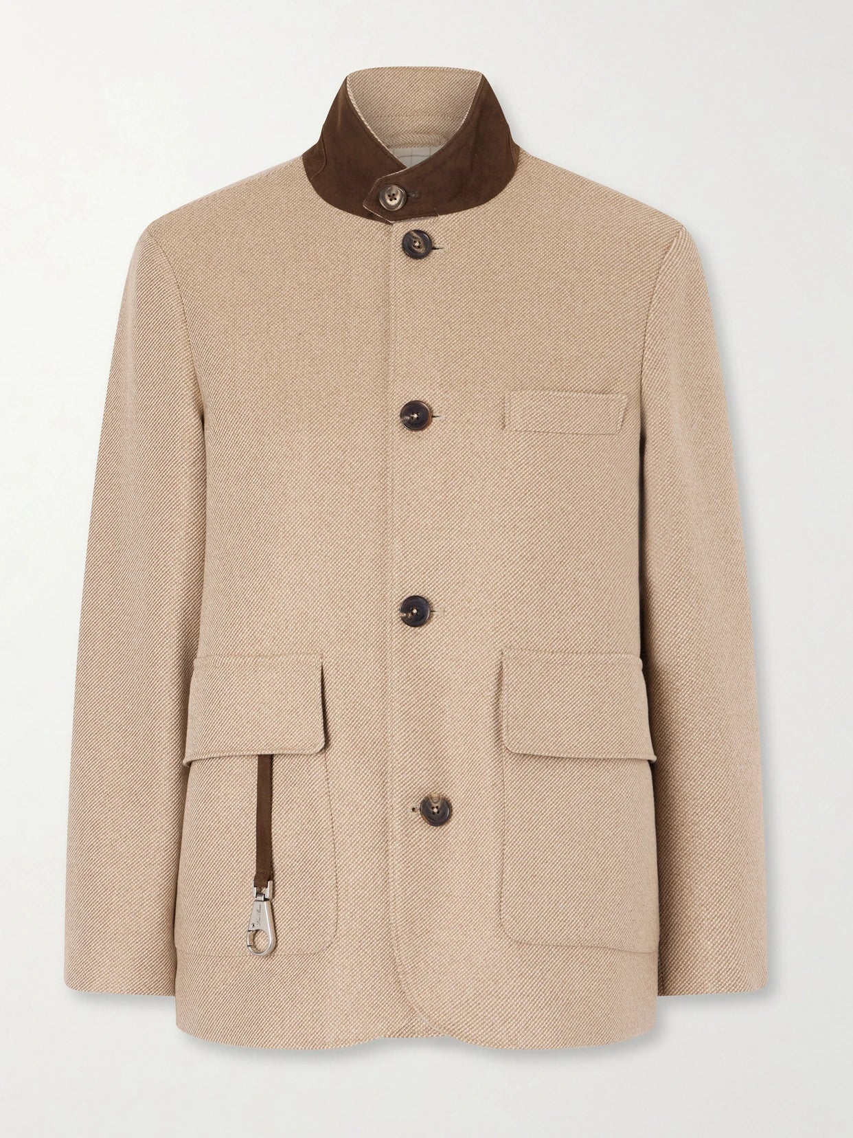Image of Coats & Jackets. Product name - Suede-trimmed Silk-tweed Jacket in Beige colour by brand - Loro Piana
