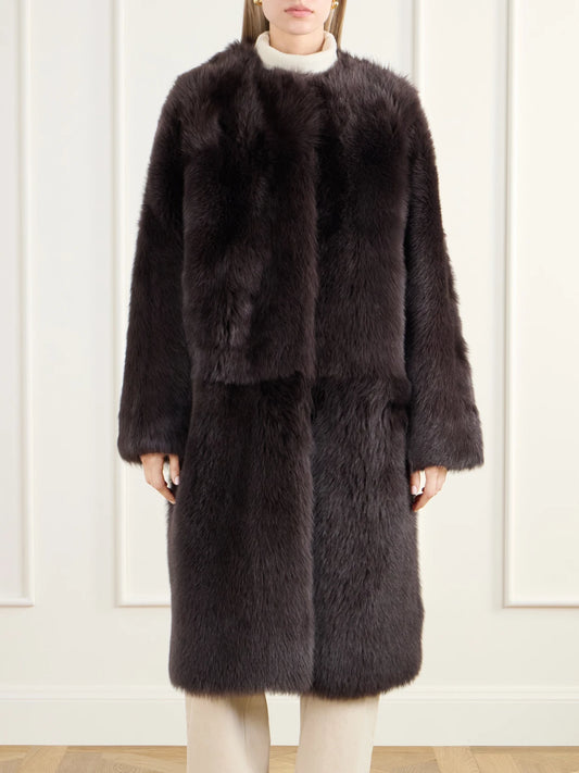 Almada Gemma Collarless Paneled Shearling Coat