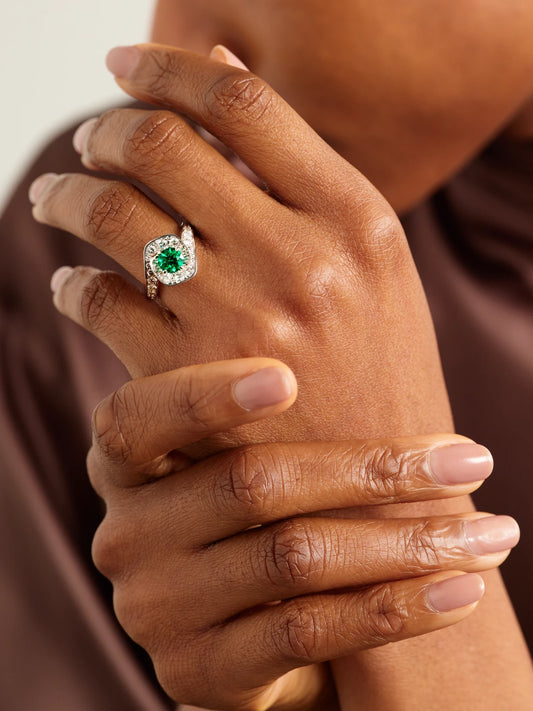 Image of Rings. Product name - Frozen Kiss 18-karat White Gold, Diamond And Emerald Ring in Multi colour by brand - David Morris