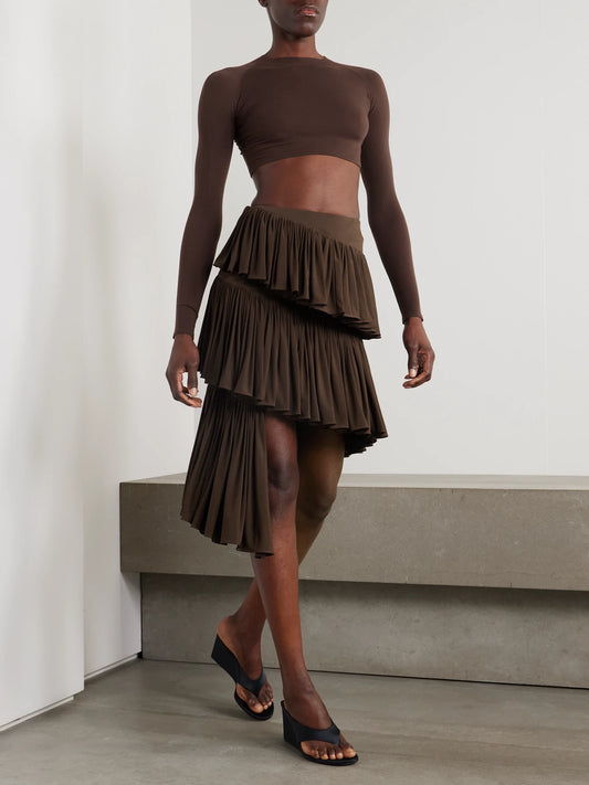 Tiered Asymmetric Jersey Mini Skirt