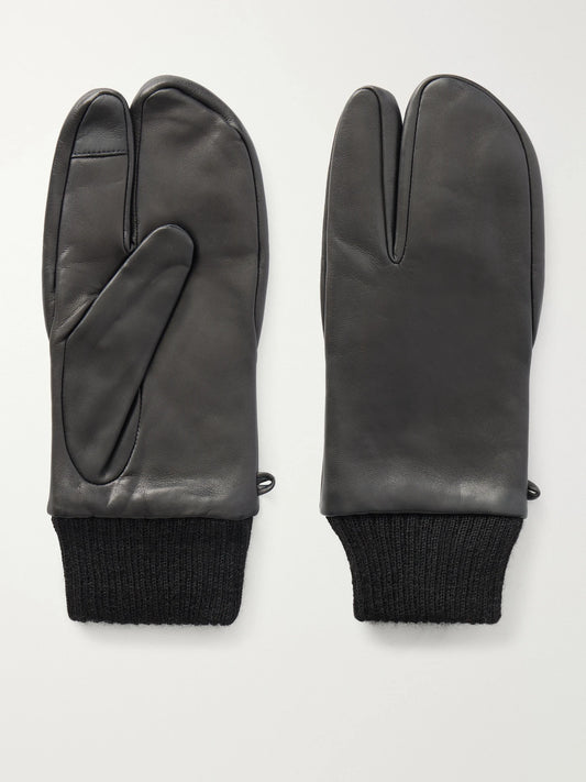 Agnelle Sakura Tabi Wool-trimmed Leather Gloves