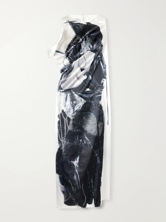 Junya Watanabe Cut-out Printed Satin Midi Dress
