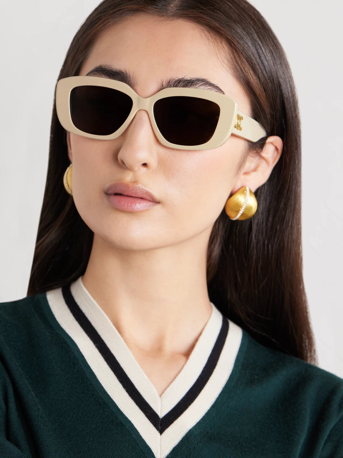 Image of Sunglasses. Product name - Triomphe Rectangular-frame Acetate Sunglasses in Ivory colour by brand - CELINE Eyewear