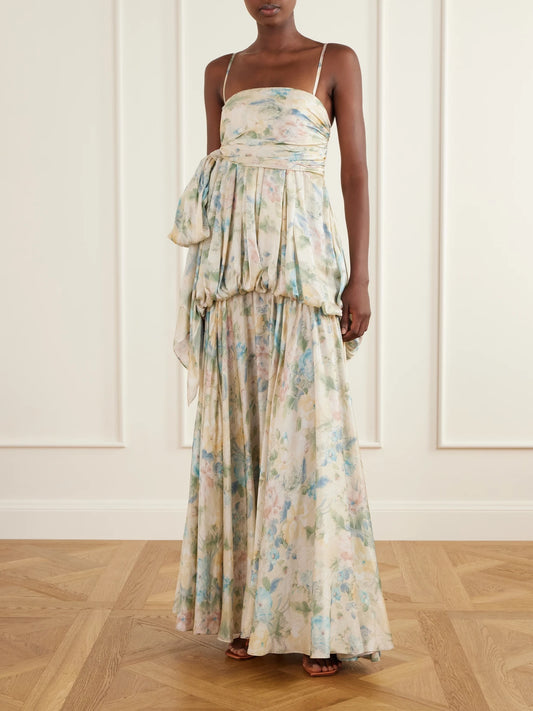 Image of Dresses. Product name - Clash Billow Cut-out Floral-print Silk-satin Maxi Dress in Multi colour by brand - Zimmermann