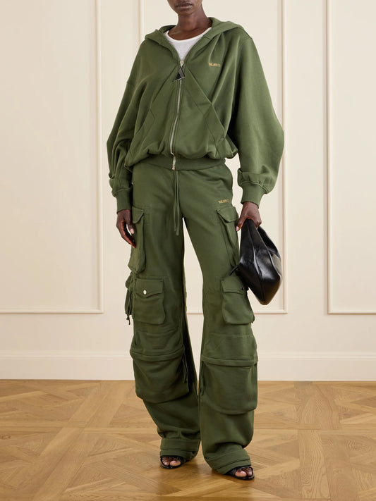 Image of Sleepwear & Loungewear. Product name - Cotton-jersey Zip-up Hoodie in Green colour by brand - The Attico