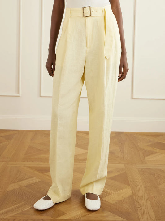 Belted Linen Wide-leg Pants