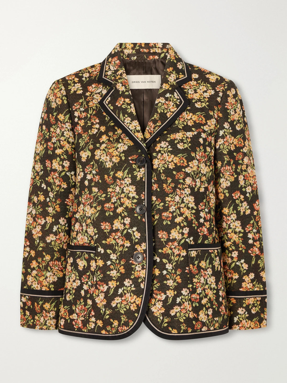 Dries Van Noten Floral-embroidered Cotton-blend Blazer