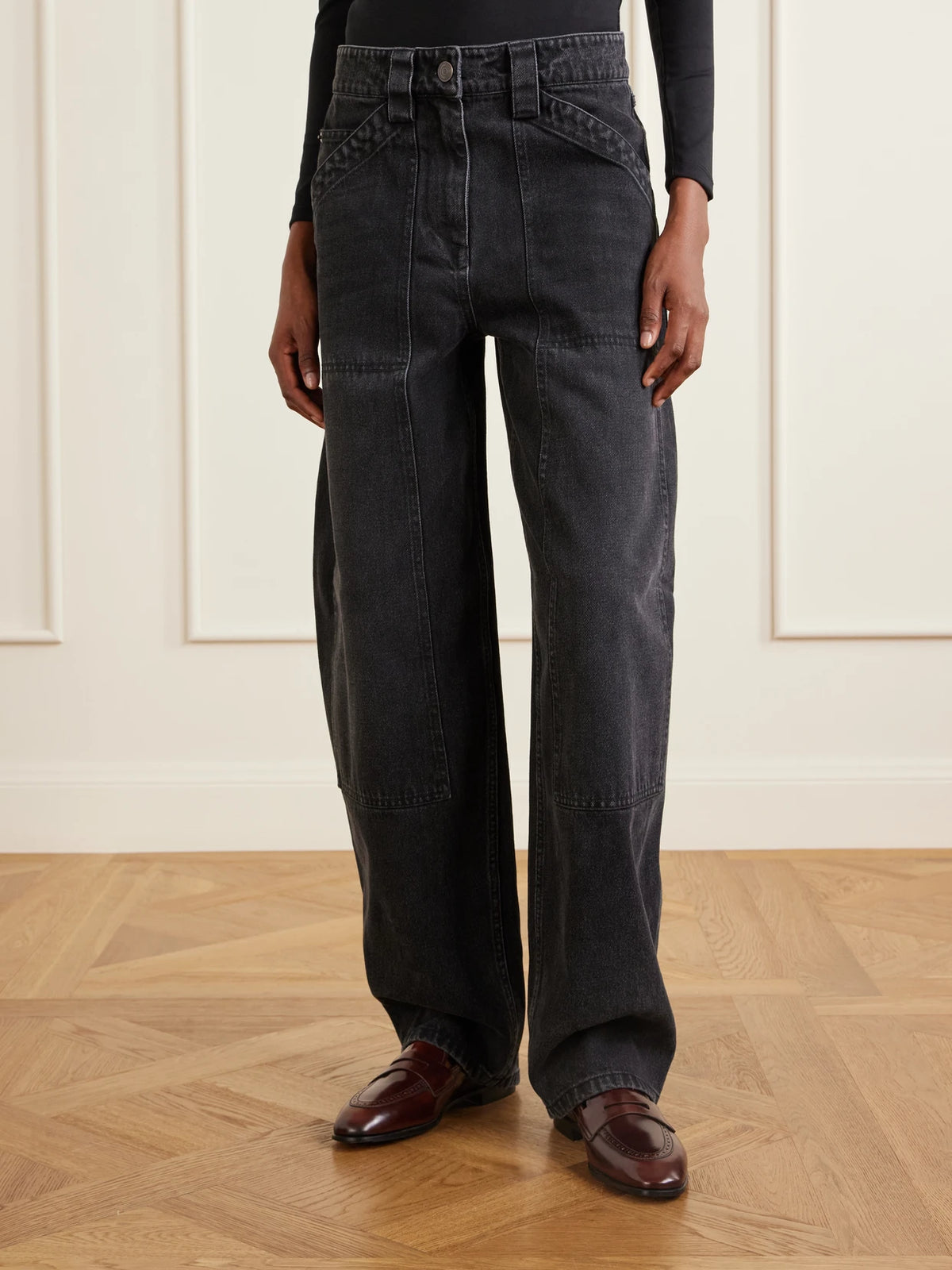 Paneled High-rise Wide-leg Balloon Jeans
