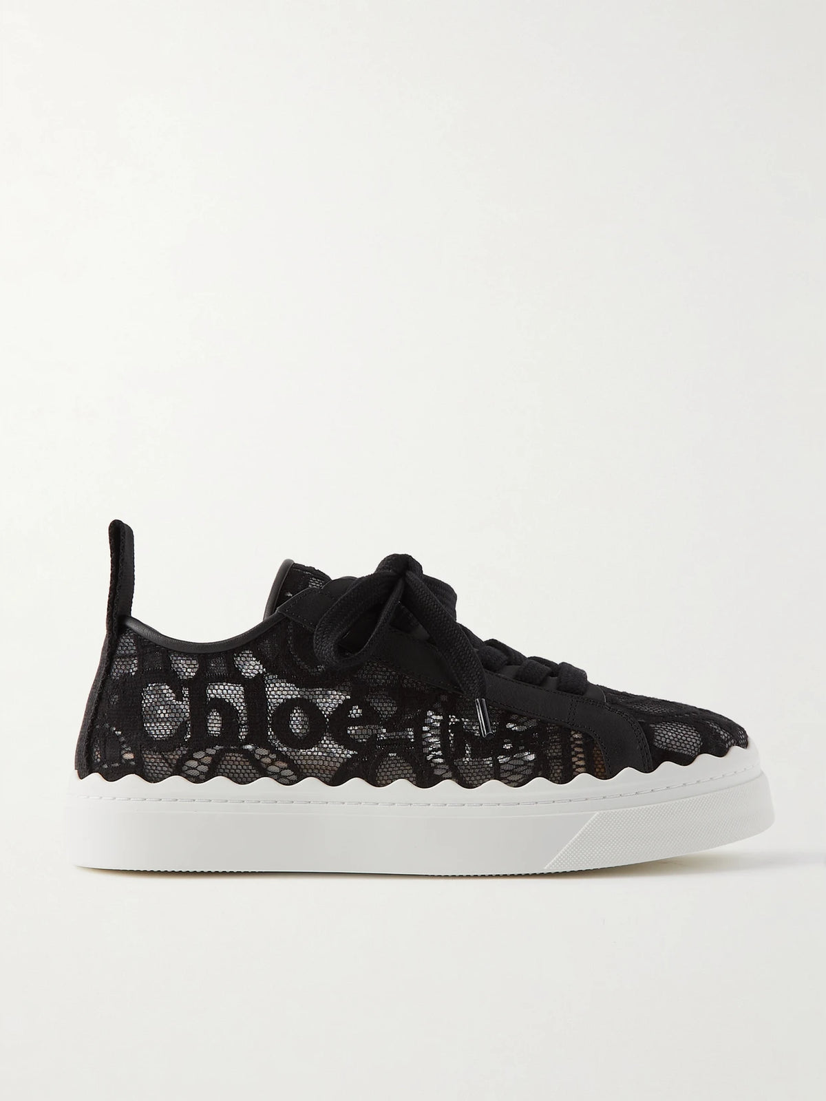 Lauren Scalloped Logo-detailed Lace And Leather Sneakers