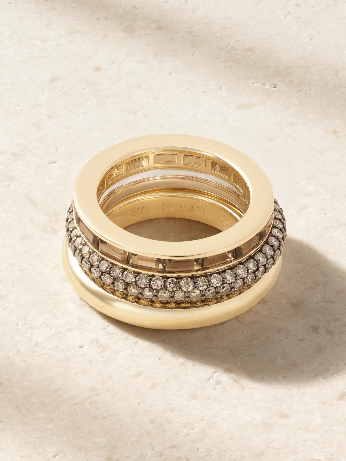 By Pariah Set Of Three 14-karat Recycled Gold, Champagne Diamond And Smoky Quartz Rings