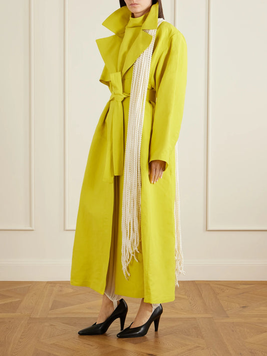 Image of Scarves & Shawls. Product name - Fringed Crocheted Scarf in Cream colour by brand - Alaïa
