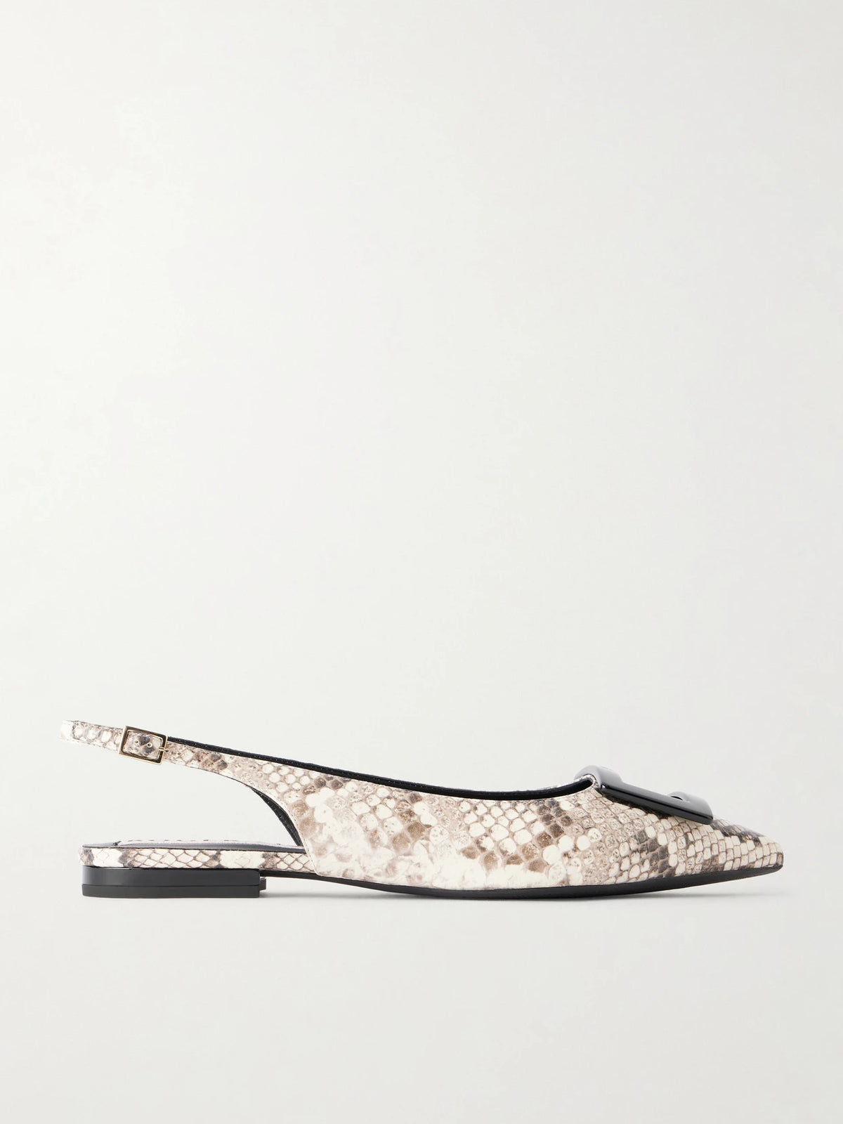 Gommettine Buckled Snake-effect Leather Slingback Ballet Flats