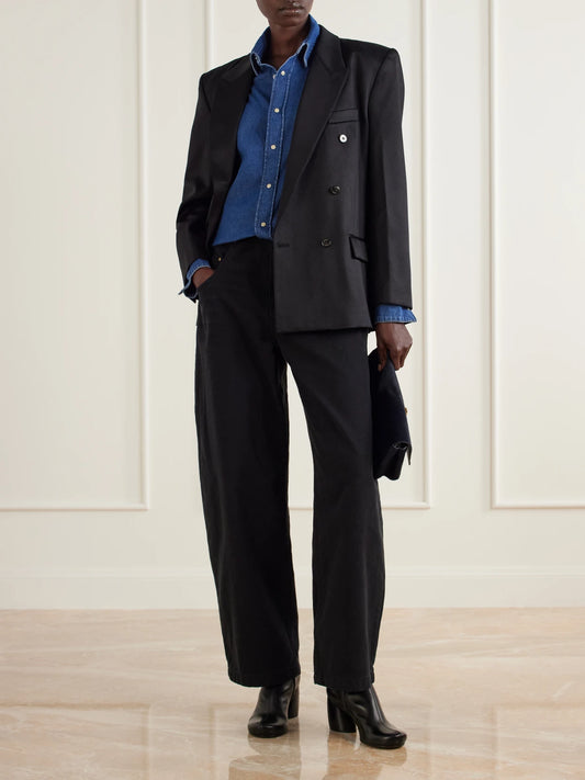 Image of Coats & Jackets. Product name - Manuela Double-breasted Wool-blend Twill Blazer in Black colour by brand - Willy Chavarria
