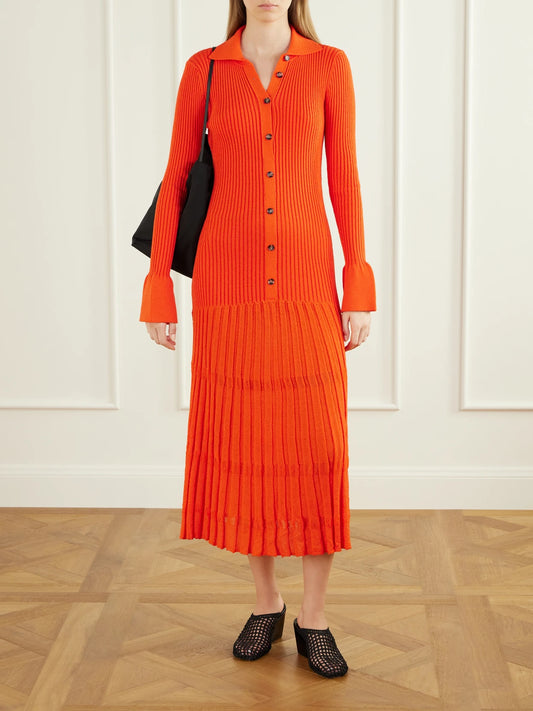 Image of Dresses. Product name - Rosario Ribbed Stretch Wool-blend Maxi Dress in Red colour by brand - Proenza Schouler