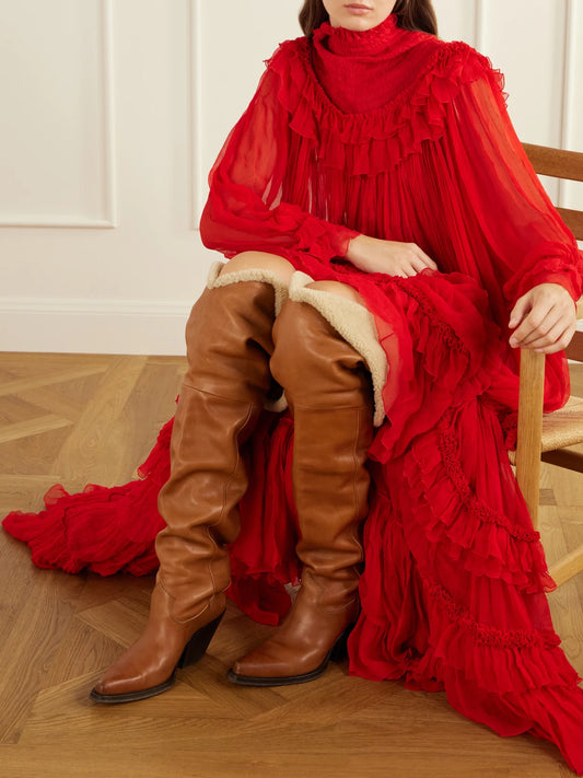 Chloé Azalean Shearling-trimmed Leather Over-the-knee Boots