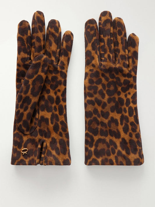Gianvito Rossi Logo-embellished Leopard-print Suede Gloves