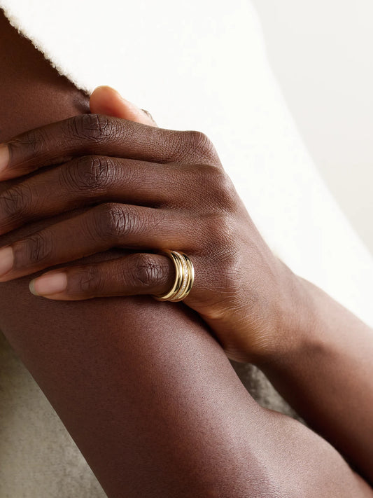 Image of Rings. Product name - Set Of Three 14-karat Recycled Gold Diamond Pinky Rings in Multi colour by brand - By Pariah