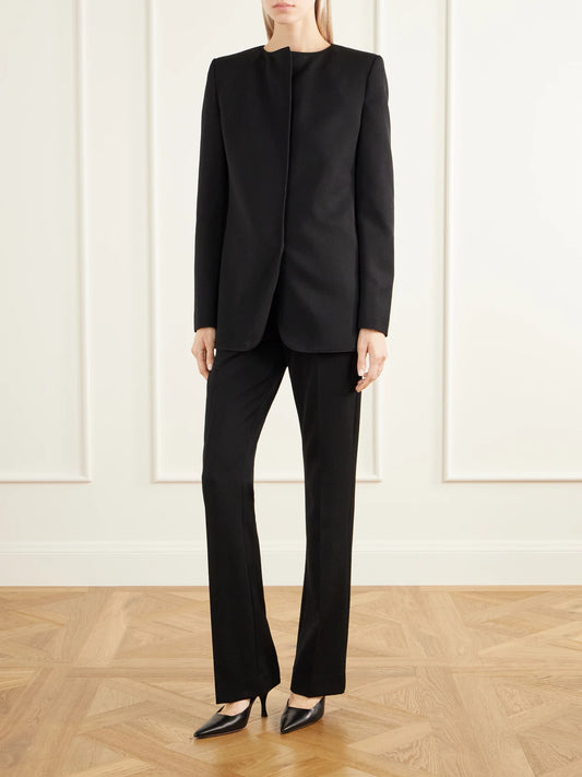 Image of Coats & Jackets. Product name - Ihami Collarless Grain De Poudre Wool Jacket in Black colour by brand - The Row