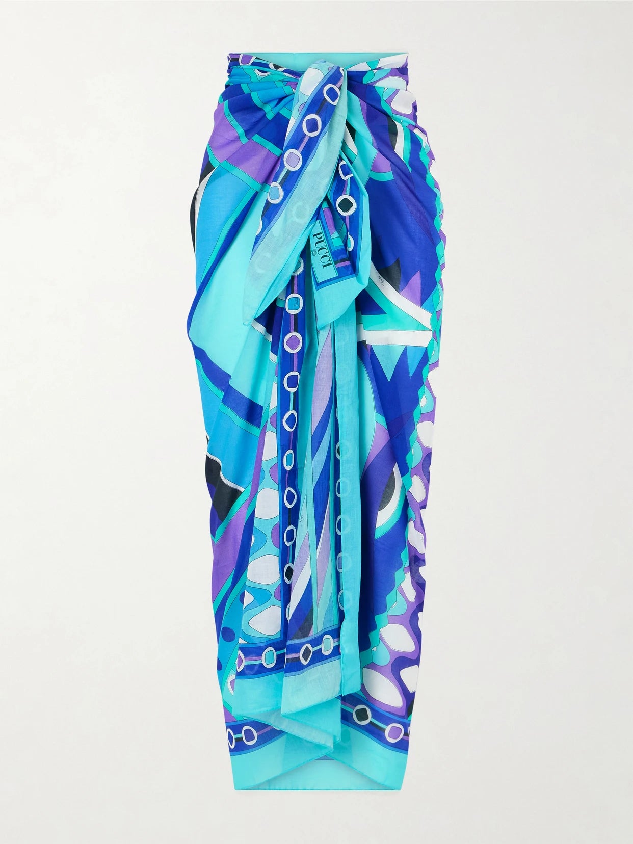 Image of Swimwear. Product name - Printed Cotton-voile Pareo in Turquoise colour by brand - PUCCI