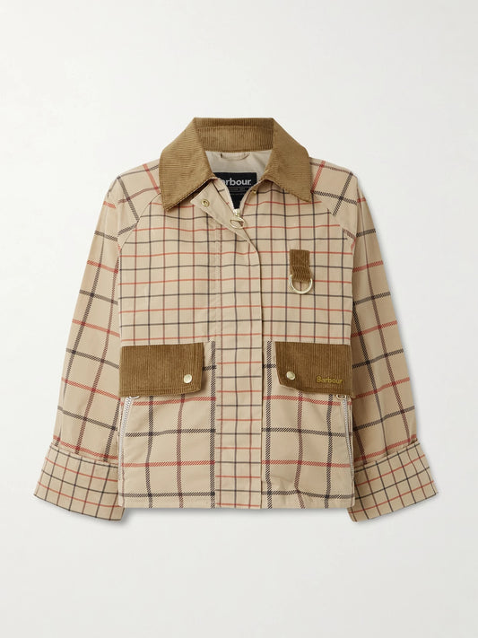 Image of Coats & Jackets. Product name - Mackworth Corduroy-trimmed Checked Cotton Jacket in Beige colour by brand - Barbour