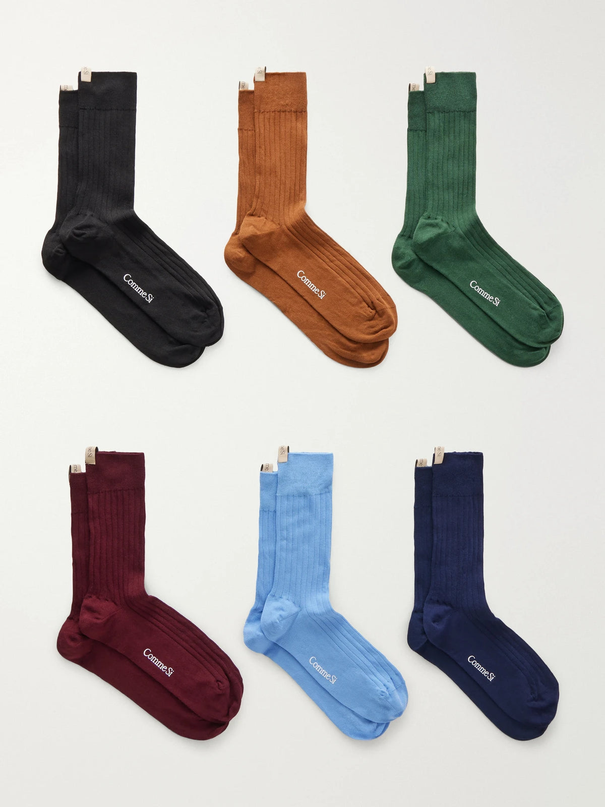 Comme Si The Yves Set Of Six Ribbed Cotton-blend Socks