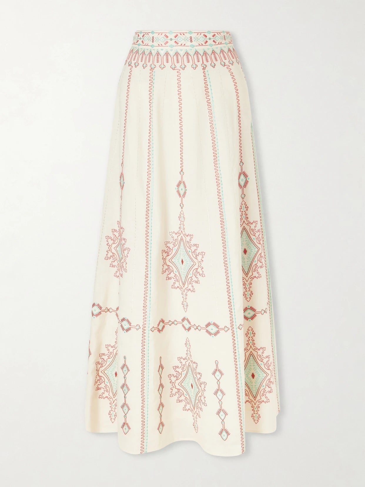 Camille Embroidered Linen And Cotton-blend Midi Skirt